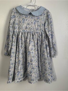 Girls Floral Peter Pan Collar Dress in Light Blue